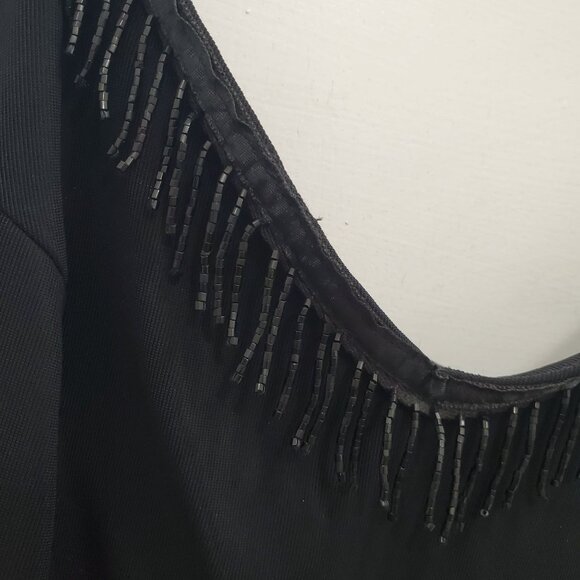 Rampage Junior's Vintage 1990s Black Beaded Fringe Micro Mini Slip Dress NWT 7 - Picture 4 of 7